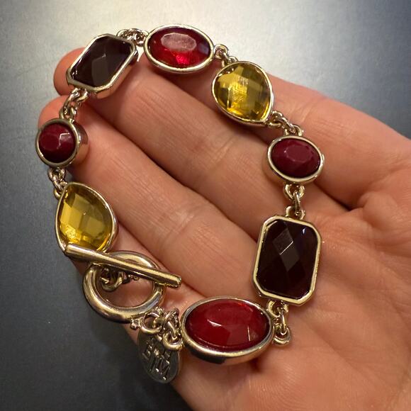 WHBM Autumn Burgundy Gold Stone Silver Tone Link Bracelet - Picture 5 of 7